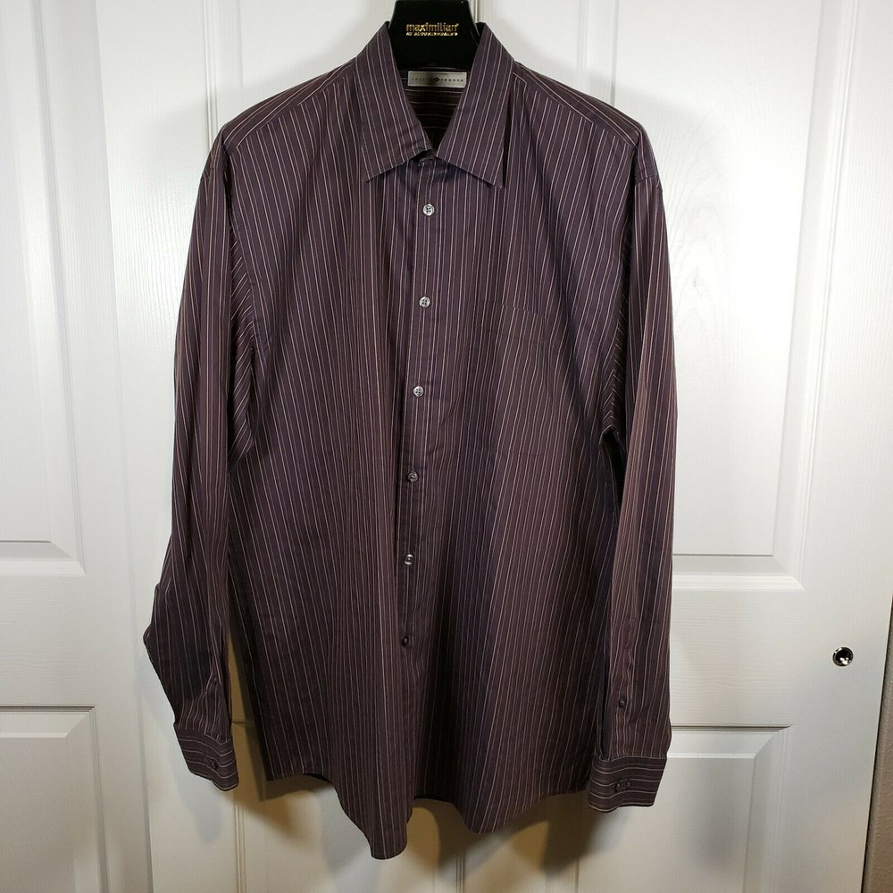Joseph Abboud Men's Brown Stripe Cotton Dress Shirt 17 x 36/37 EUC